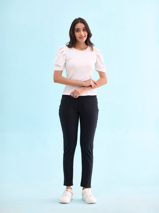 Black Cotton Polyester Warm Jeggings