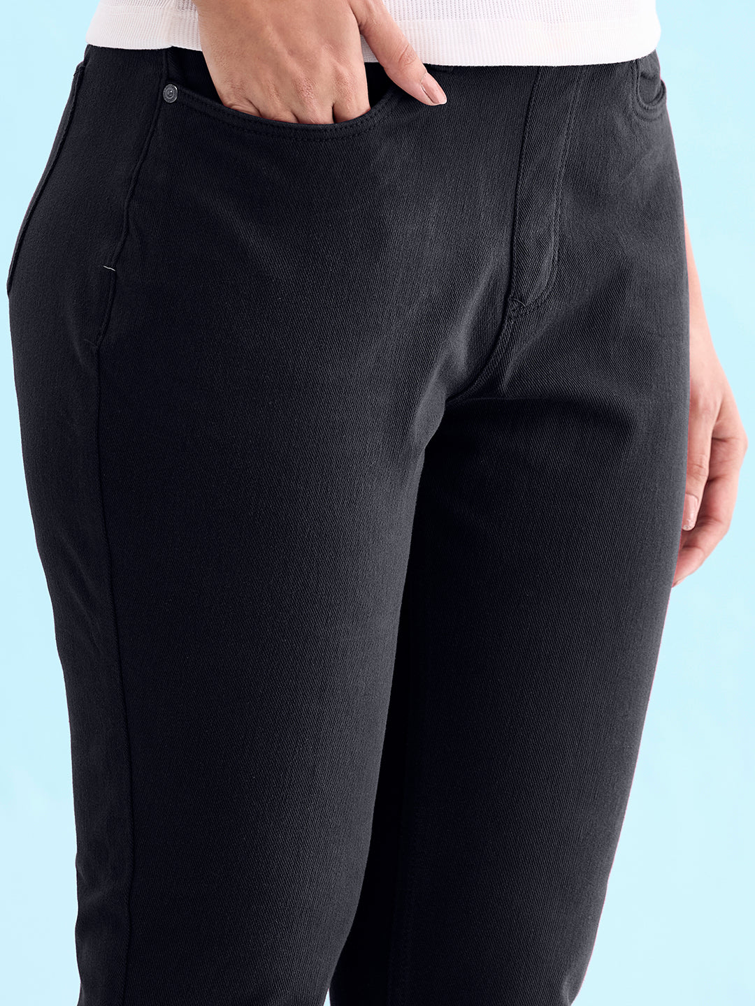 Black Cotton Polyester Warm Jeggings