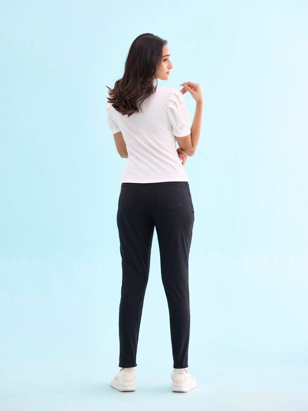 Black Cotton Polyester Warm Jeggings