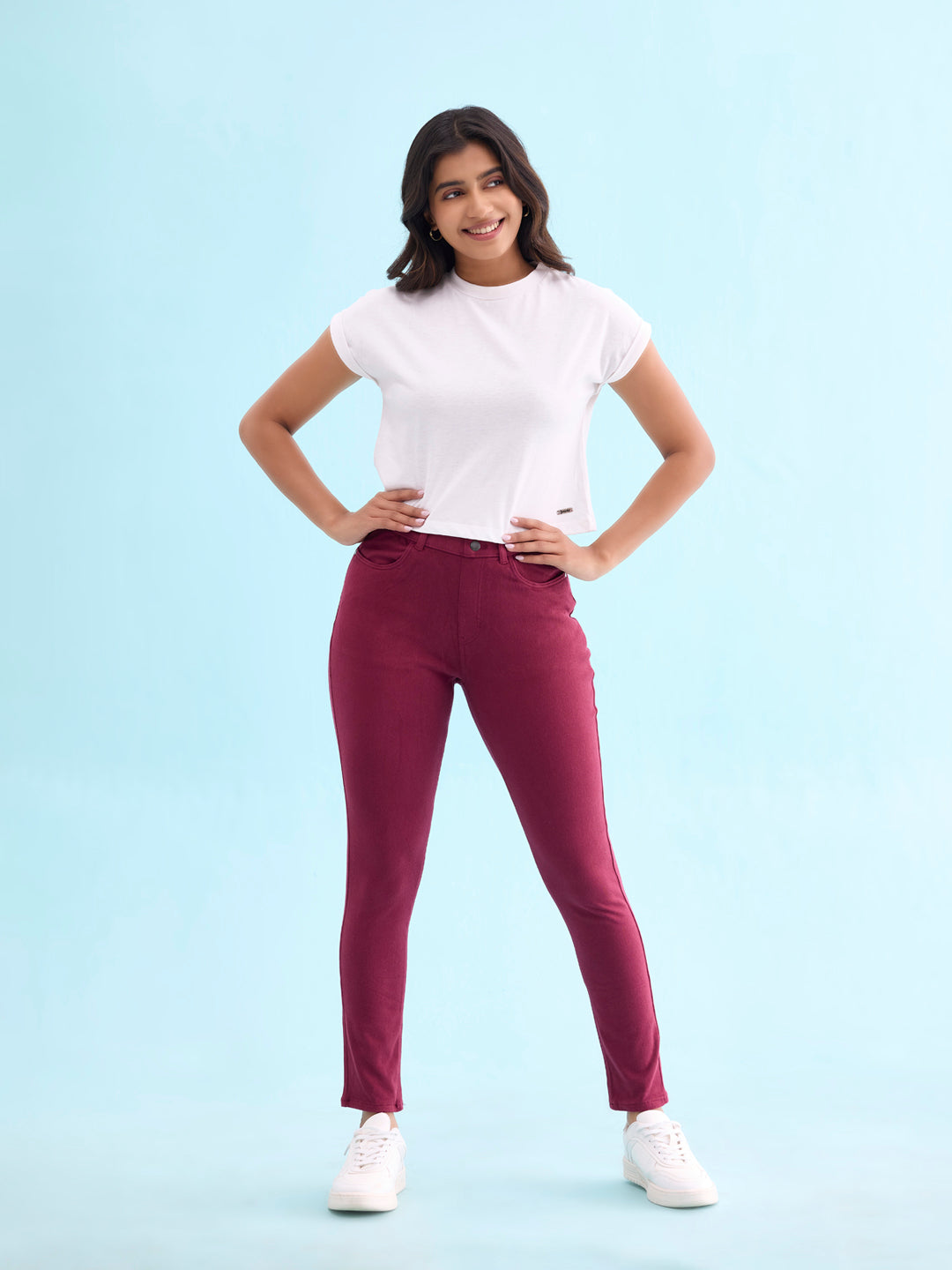 Maroon Cotton Polyester Warm Jeggings