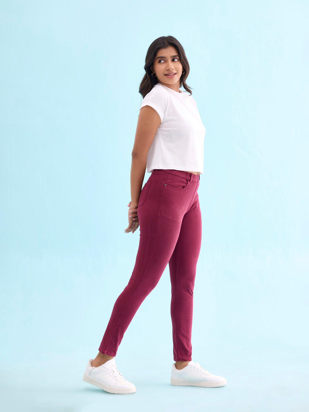 Maroon Cotton Polyester Warm Jeggings