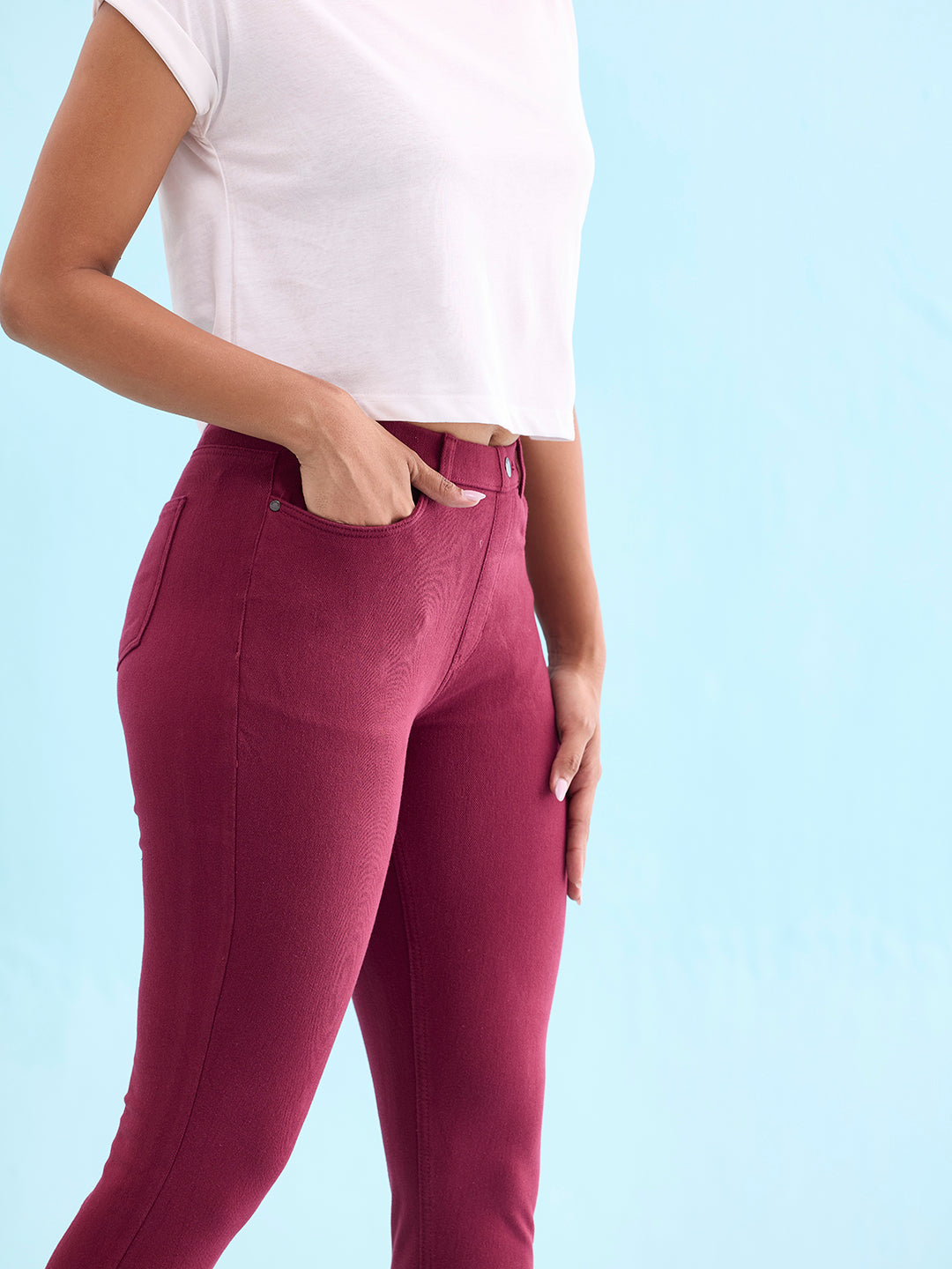 Maroon Cotton Polyester Warm Jeggings