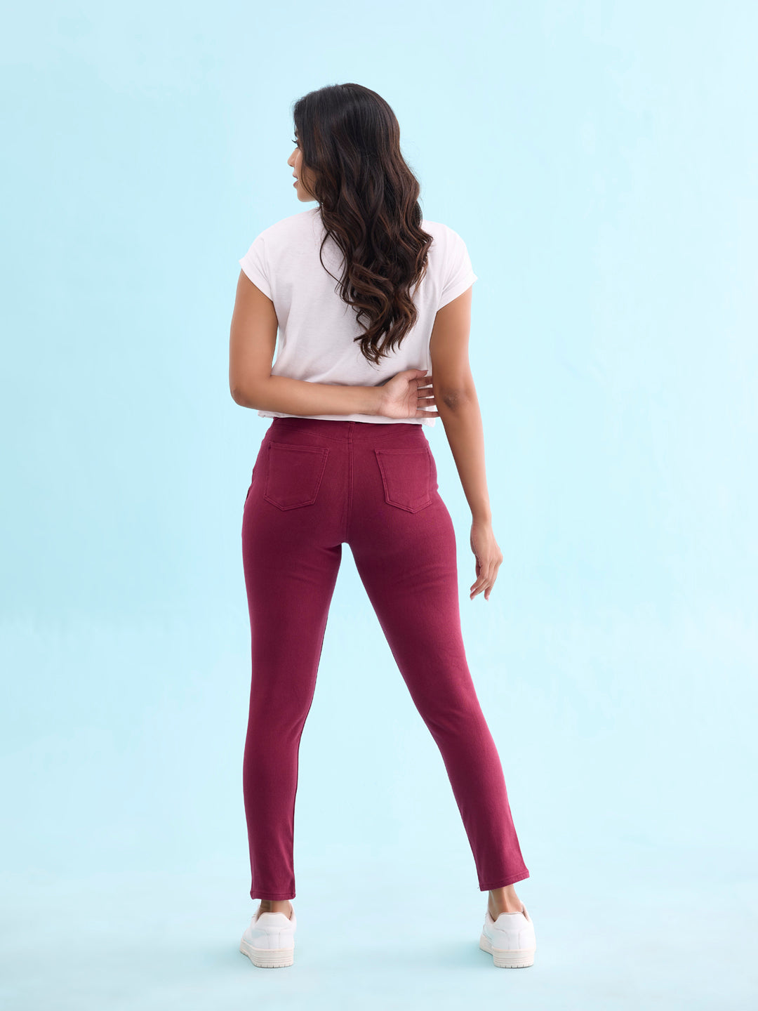 Maroon Cotton Polyester Warm Jeggings