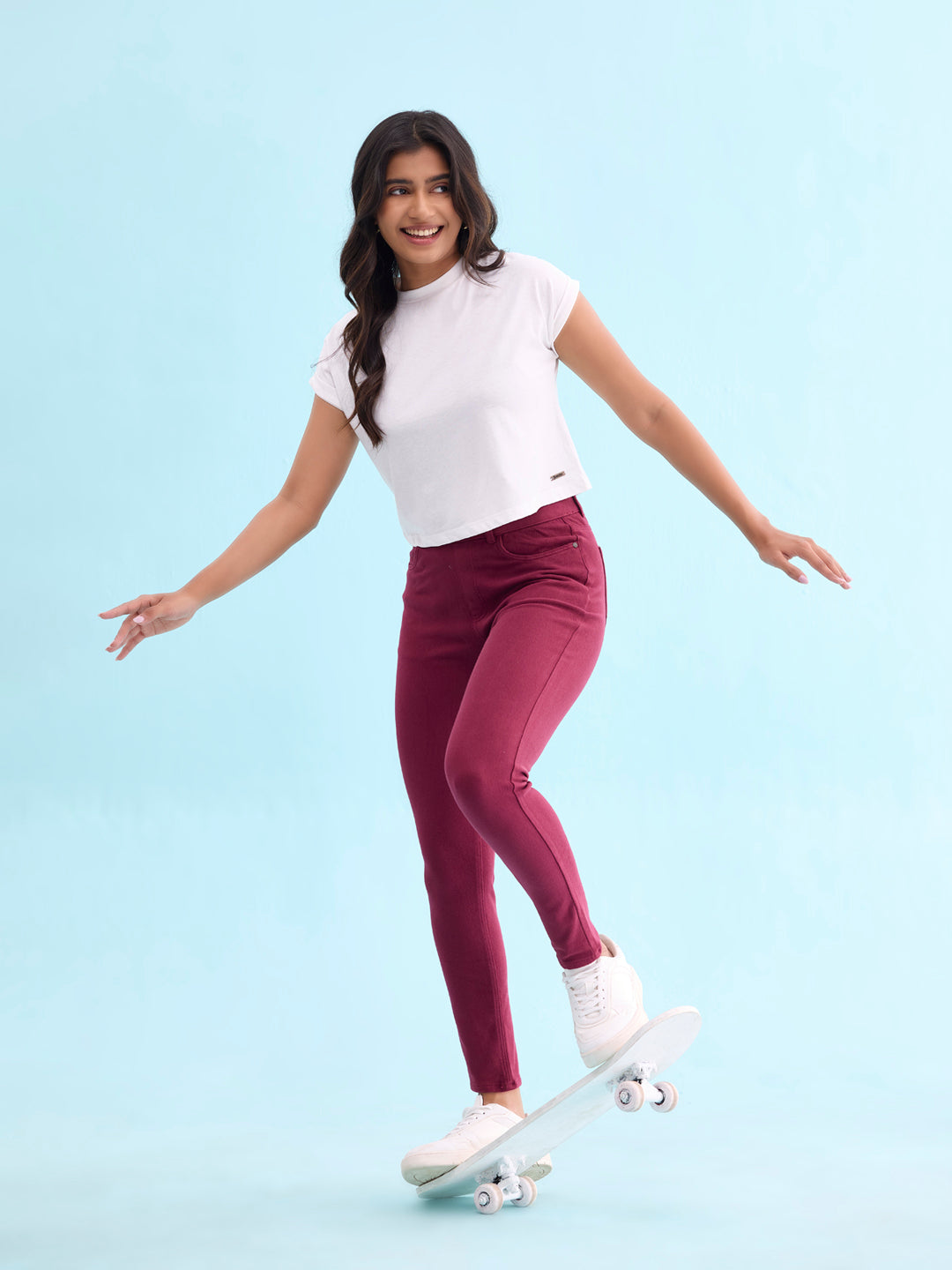 Maroon Cotton Polyester Warm Jeggings