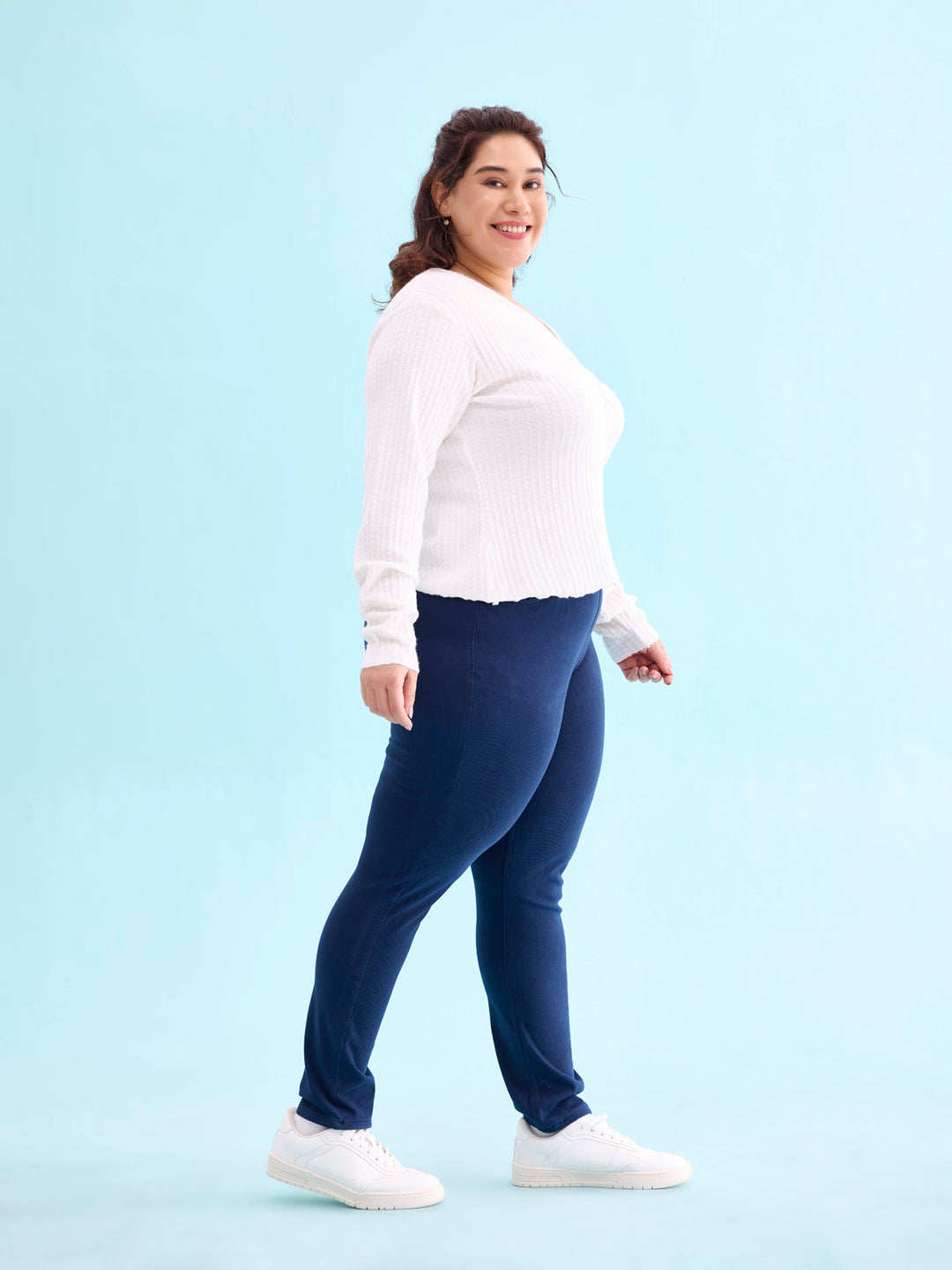 Navy Cotton Polyester Warm Jeggings