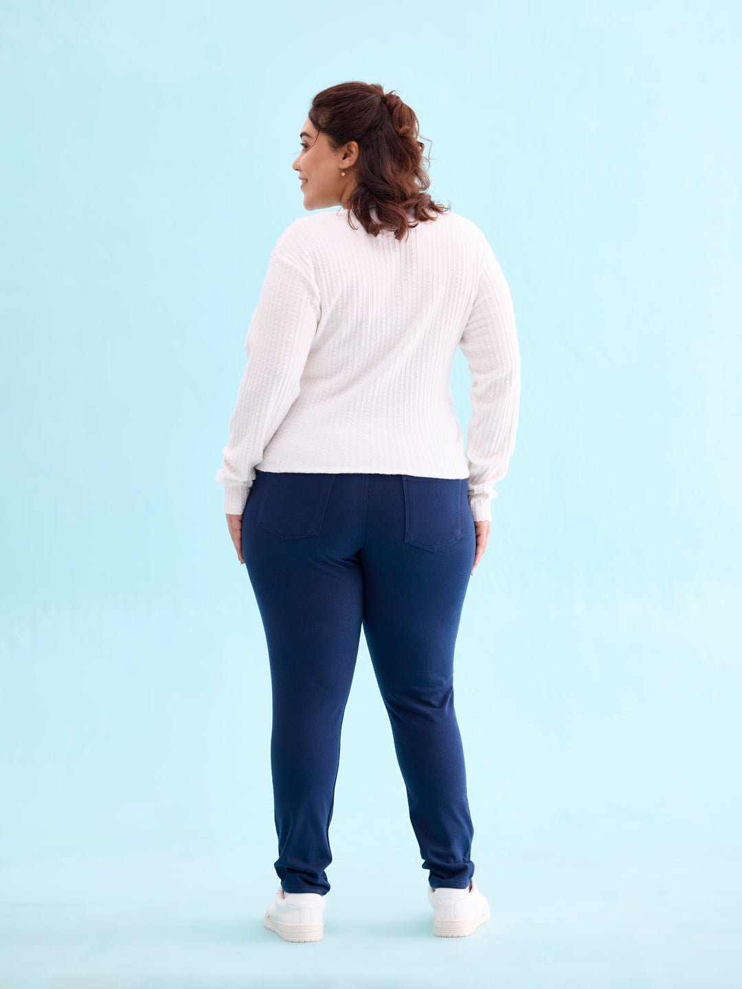 Navy Cotton Polyester Warm Jeggings