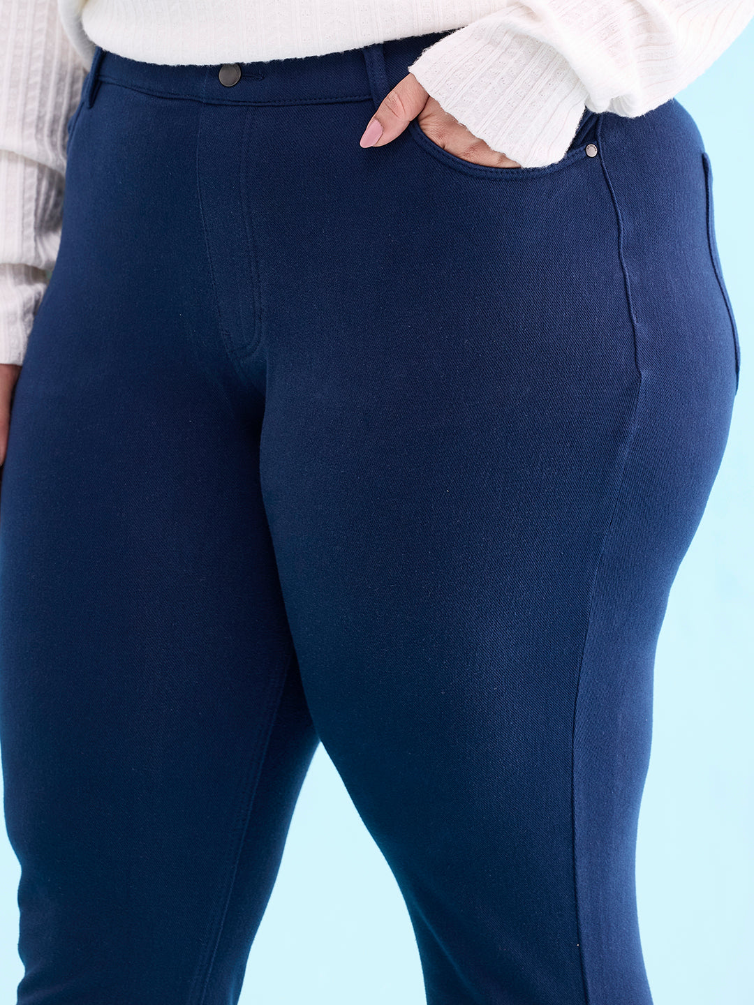 Navy Cotton Polyester Warm Jeggings