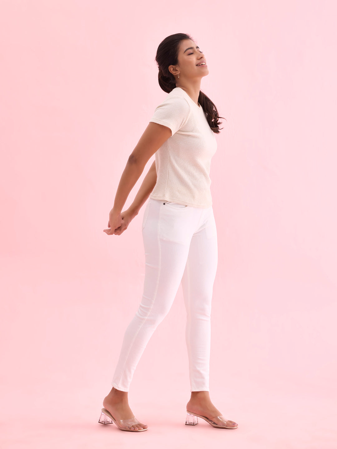 White Cotton Polyester Warm Jeggings