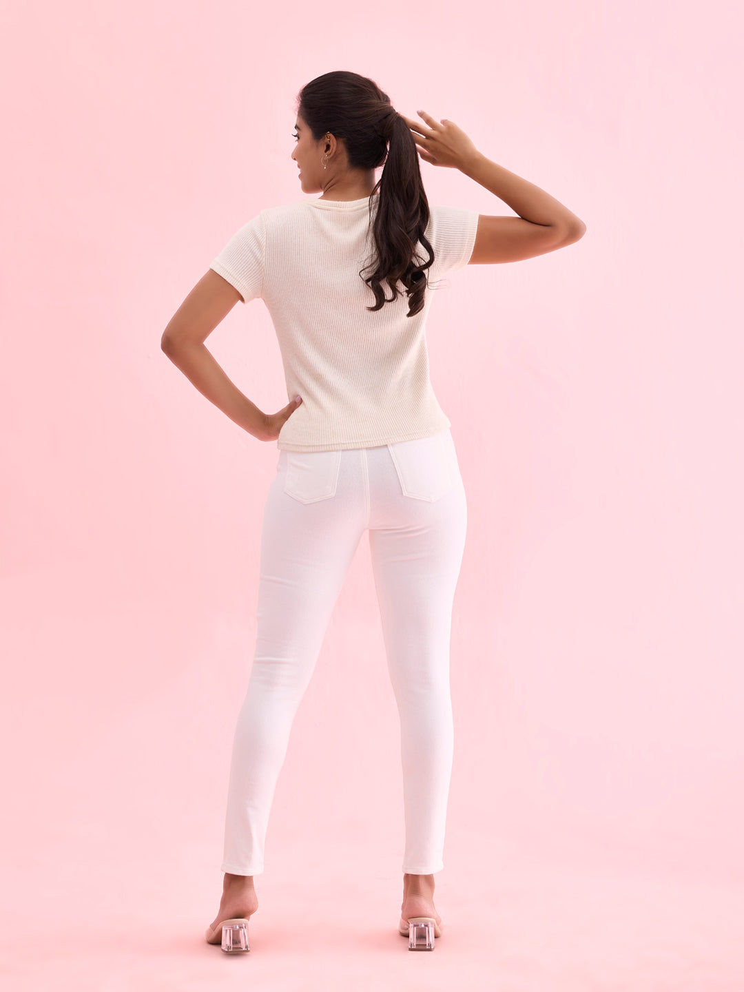 White Cotton Polyester Warm Jeggings