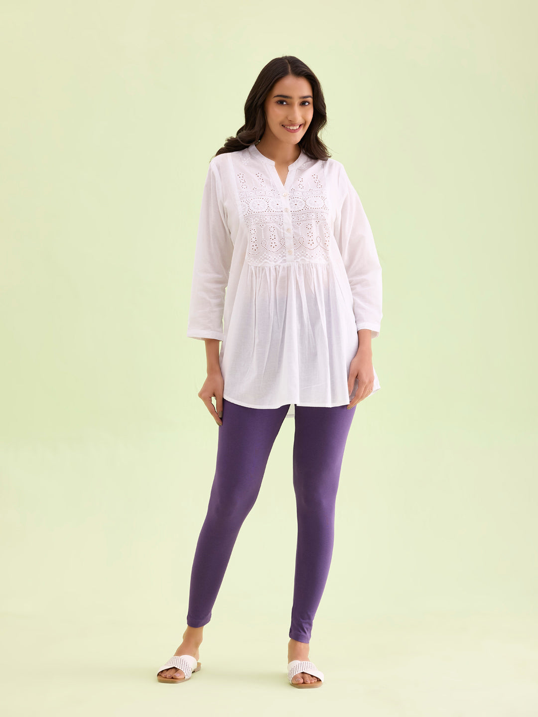 Black Currant Cotton Stretch Ankle Length Leggings