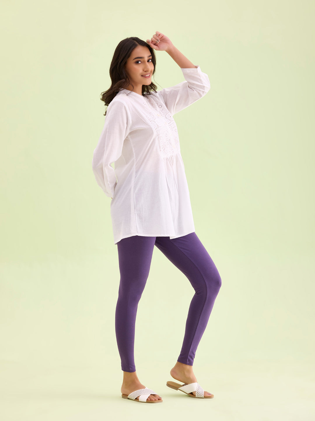 Black Currant Cotton Stretch Ankle Length Leggings