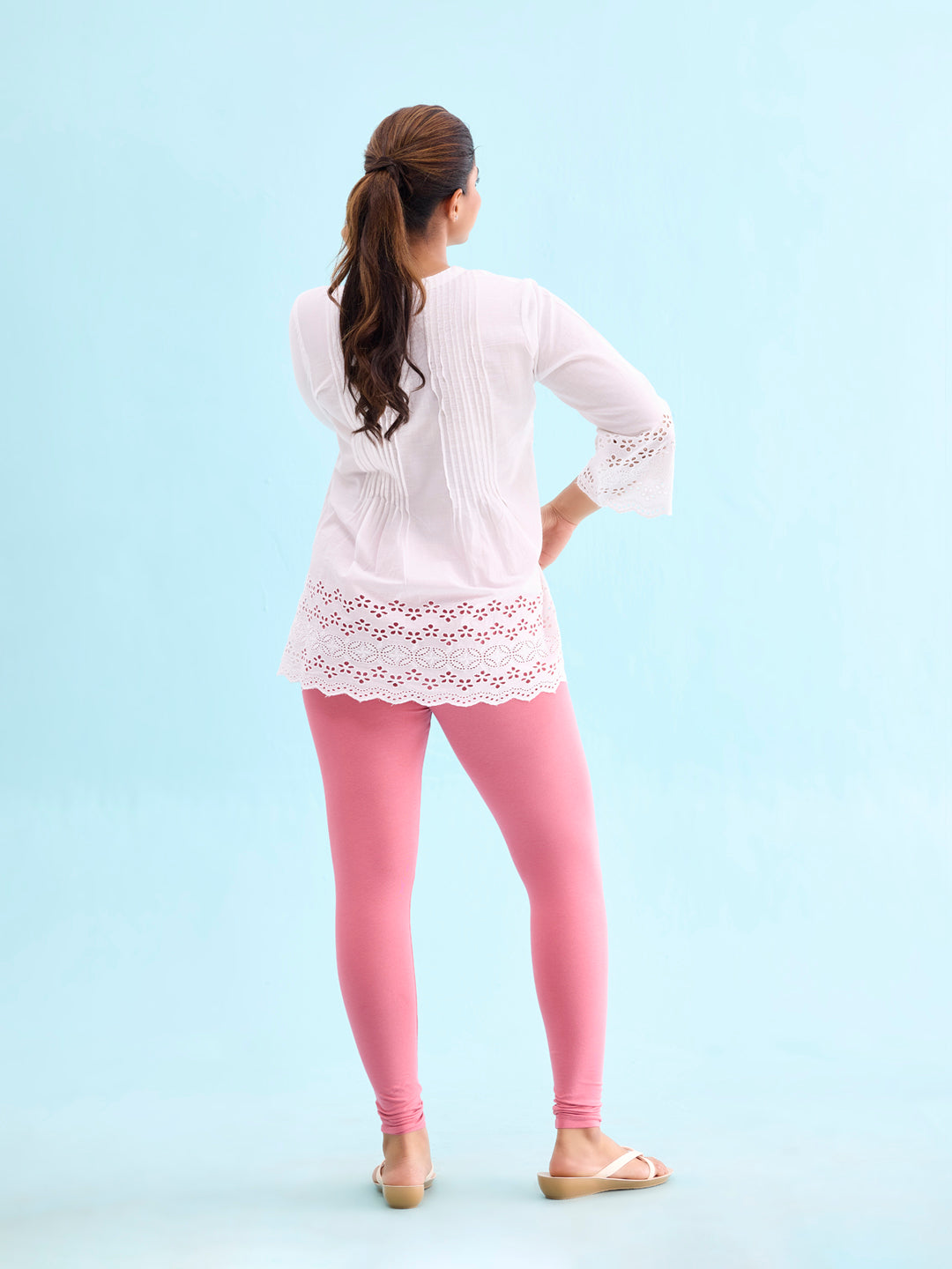 Blush Pink Cotton Stretch Ankle Length Leggings