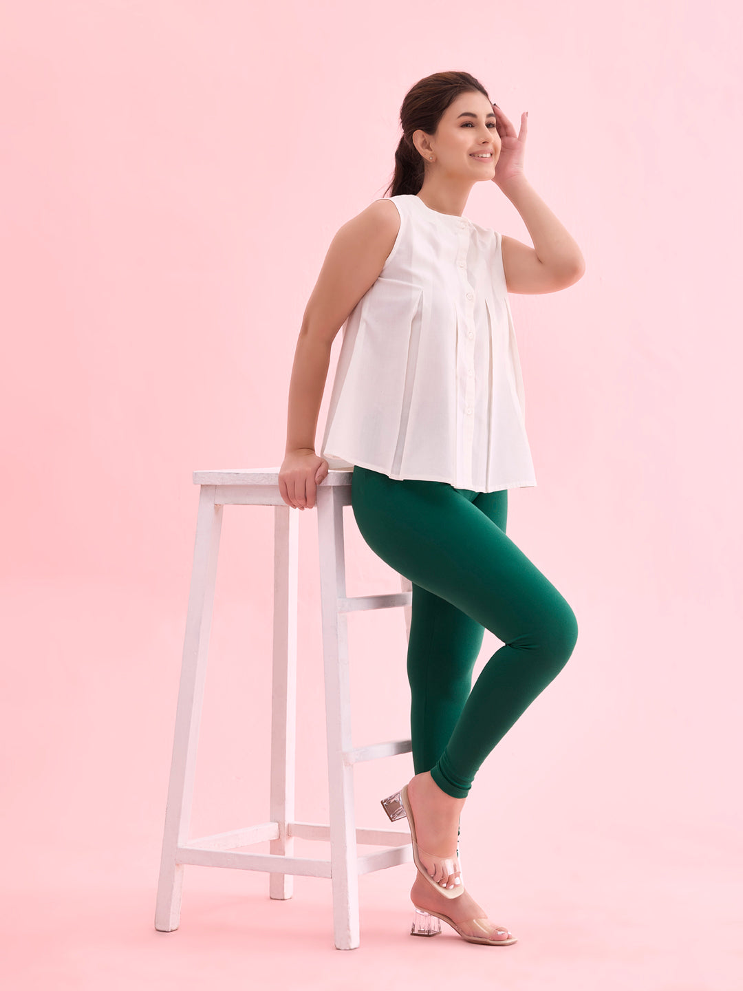 Bottle Green Cotton Stretch Ankle Length Leggings