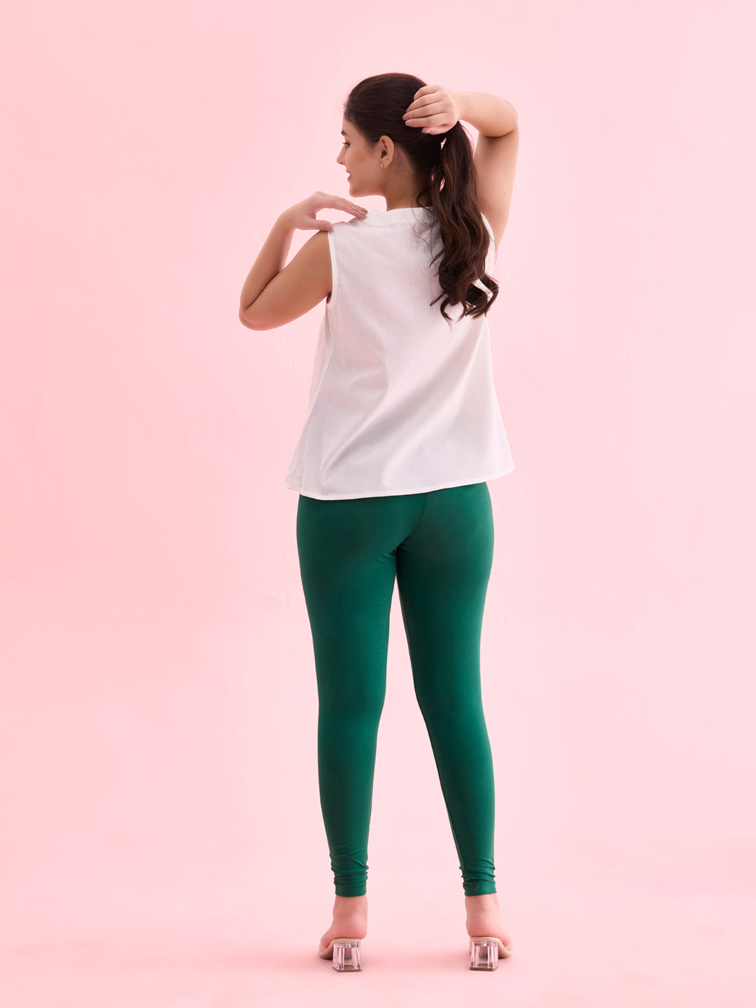 Bottle Green Cotton Stretch Ankle Length Leggings