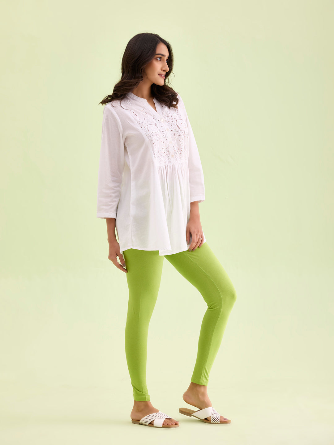 Bright Green Cotton Stretch Ankle Length Leggings