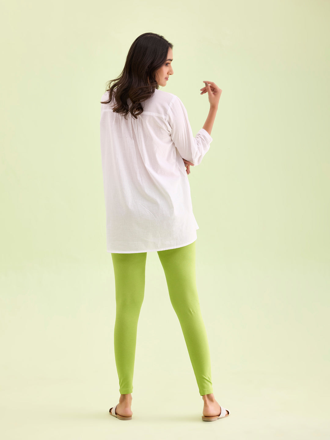 Bright Green Cotton Stretch Ankle Length Leggings