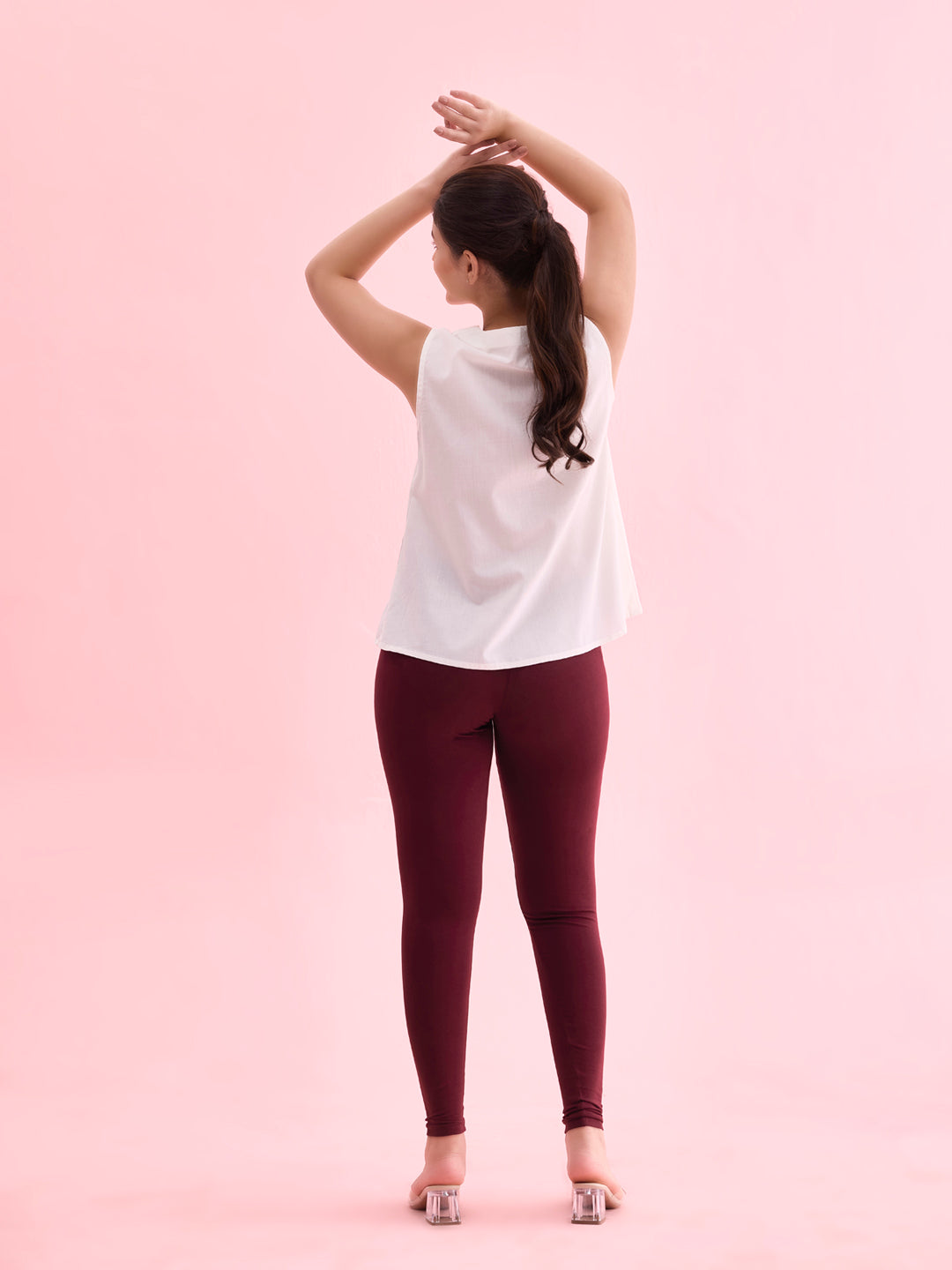 Bright Maroon Cotton Stretch Ankle Length Leggings