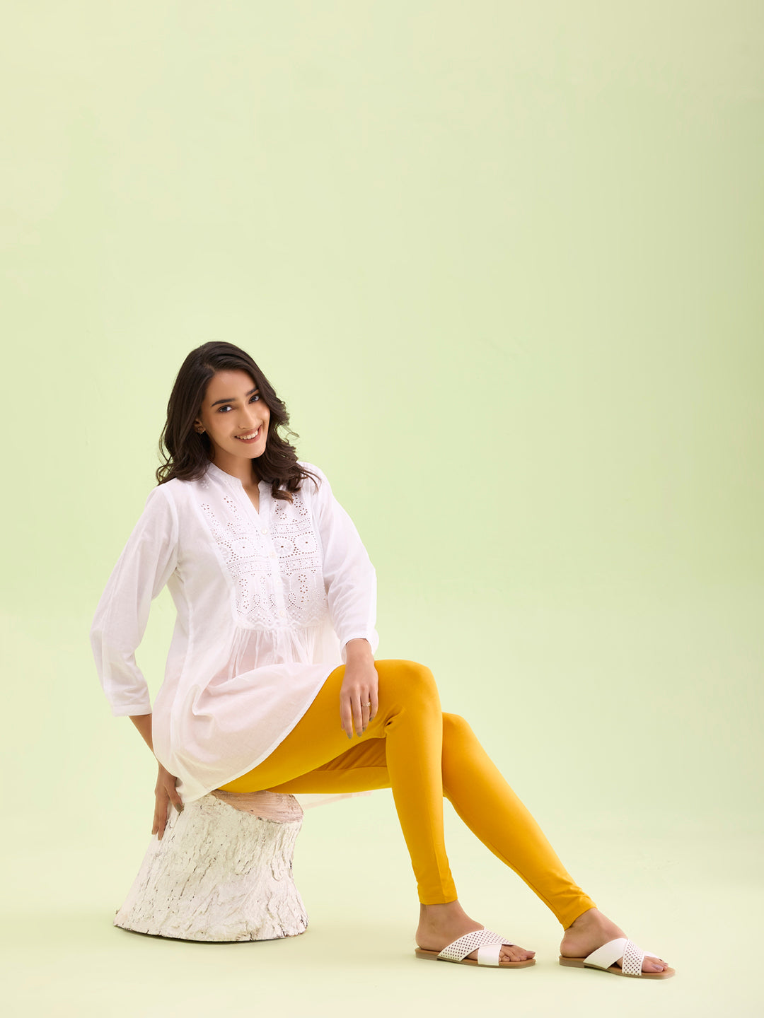 Bright Mustard Cotton Stretch Ankle Length Leggings