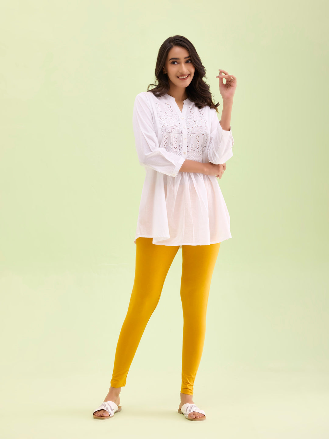 Bright Mustard Cotton Stretch Ankle Length Leggings