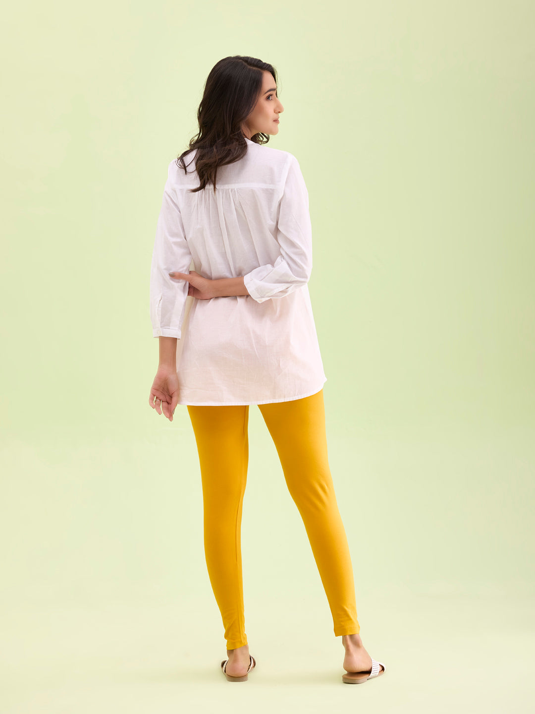 Bright Mustard Cotton Stretch Ankle Length Leggings