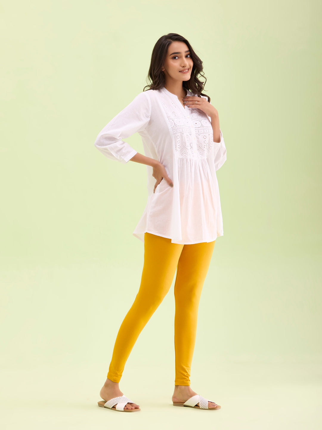 Bright Mustard Cotton Stretch Ankle Length Leggings