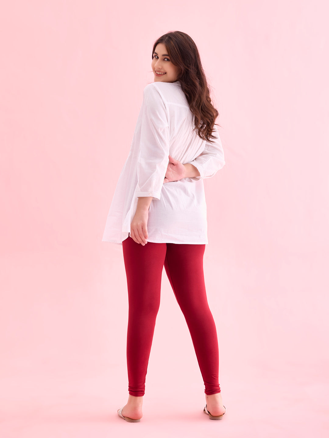 Bright Red Cotton Stretch Ankle Length Leggings S1