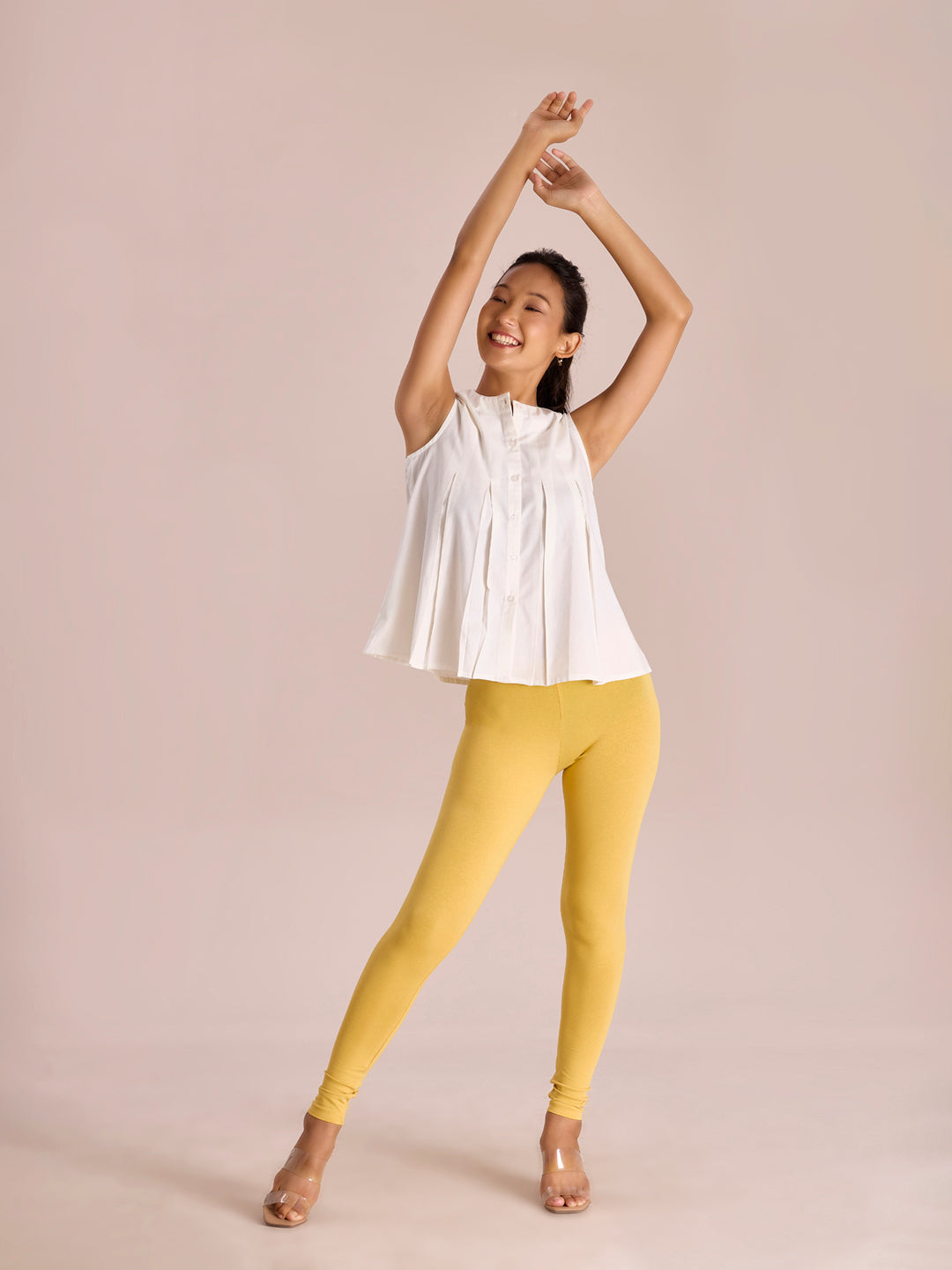 Bright Yellow Cotton Stretch Ankle Length Leggings