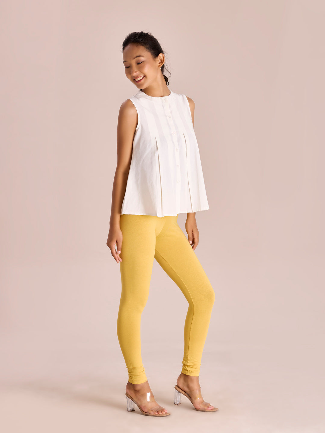 Bright Yellow Cotton Stretch Ankle Length Leggings