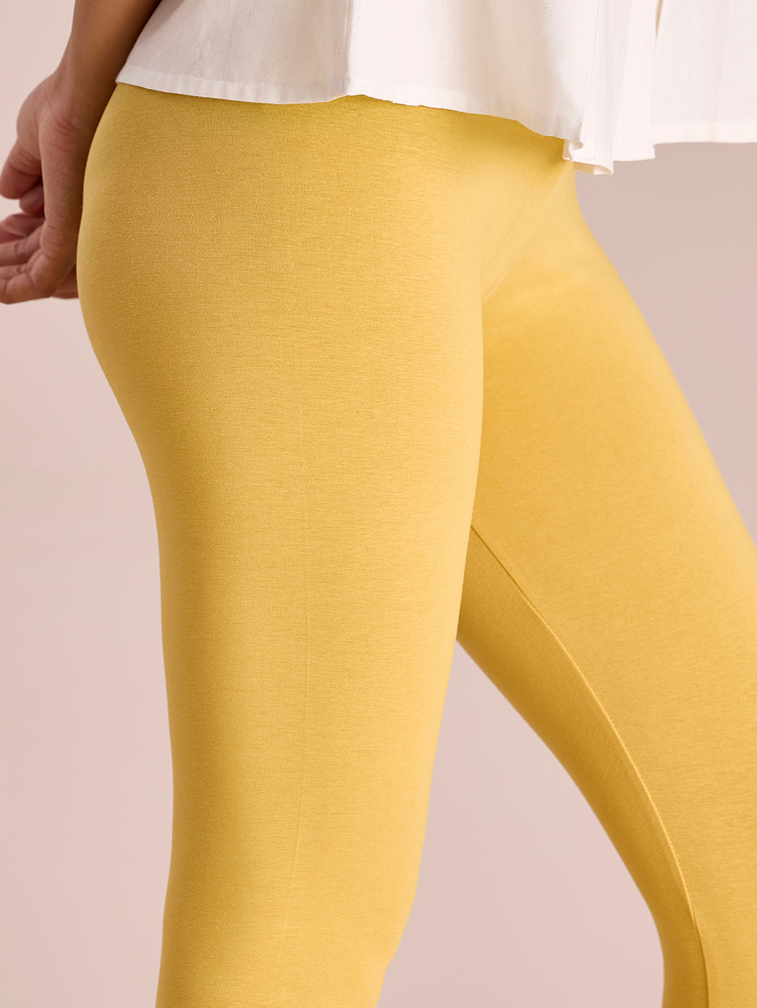 Bright Yellow Cotton Stretch Ankle Length Leggings