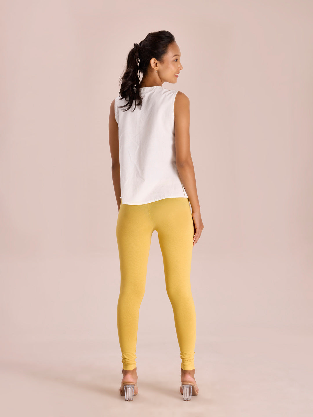 Bright Yellow Cotton Stretch Ankle Length Leggings