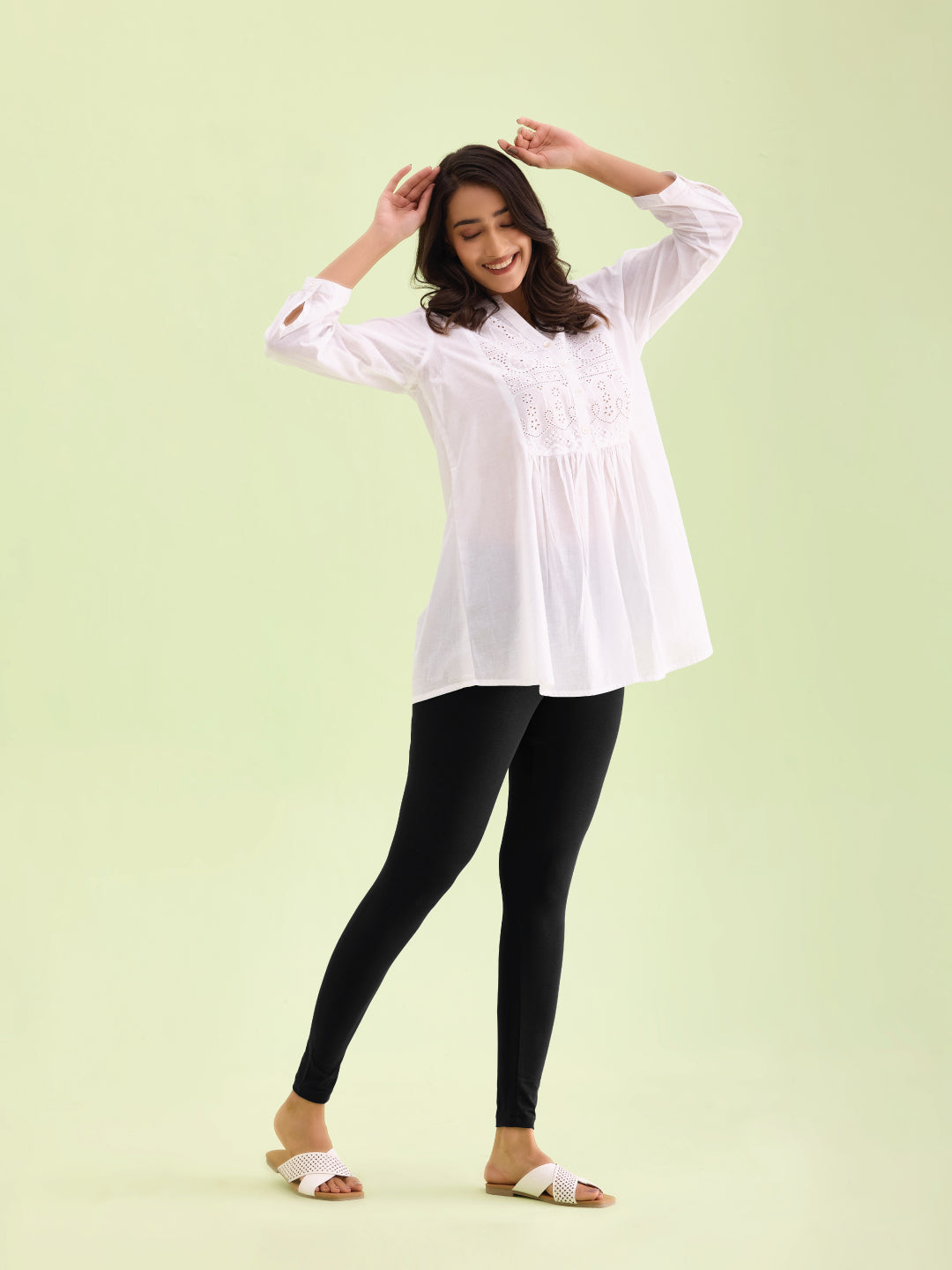 Solid Black Ankle Length Leggings for Women by Go Colors – Go