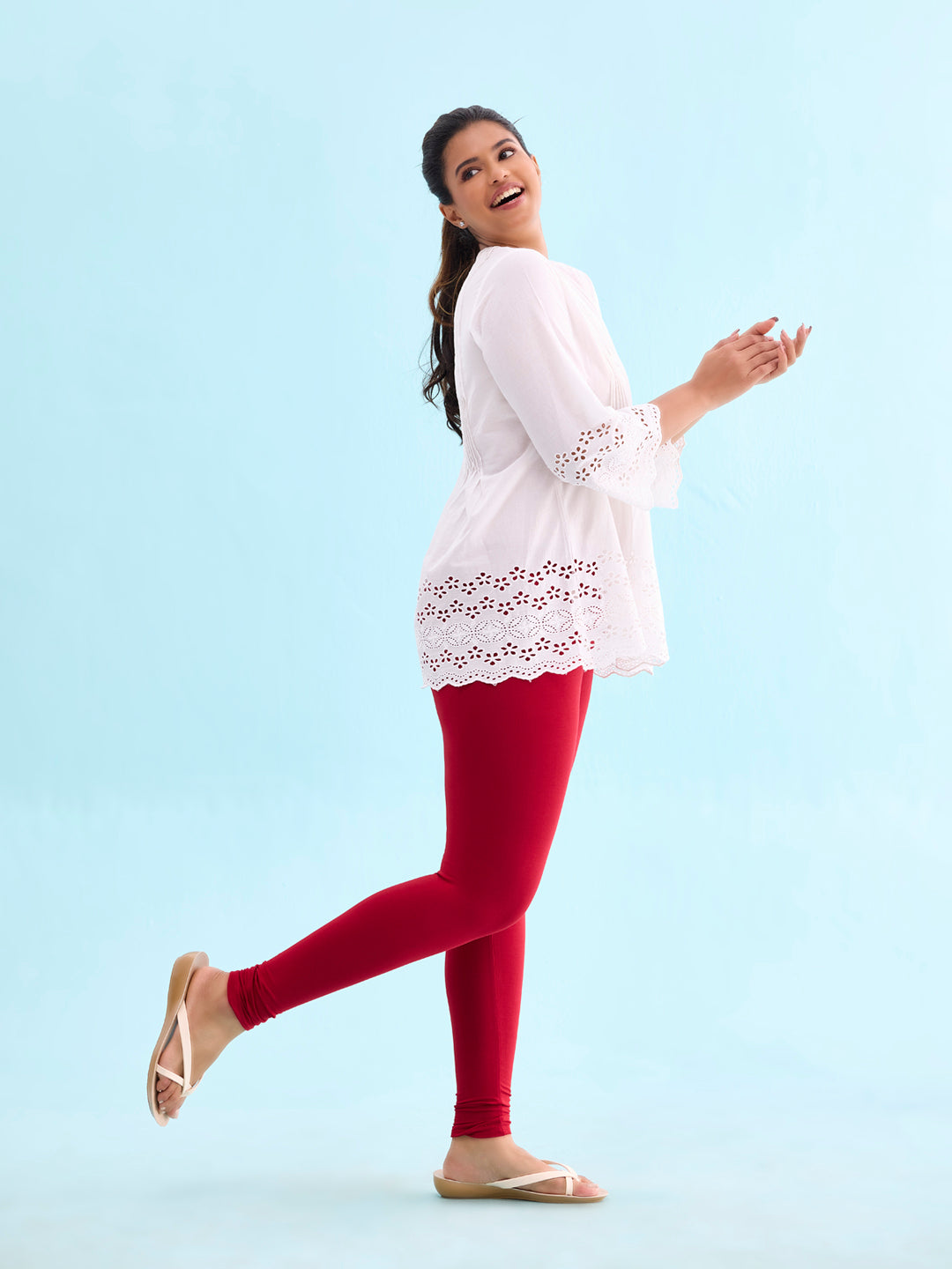 Cherry Cotton Stretch Ankle Length Leggings