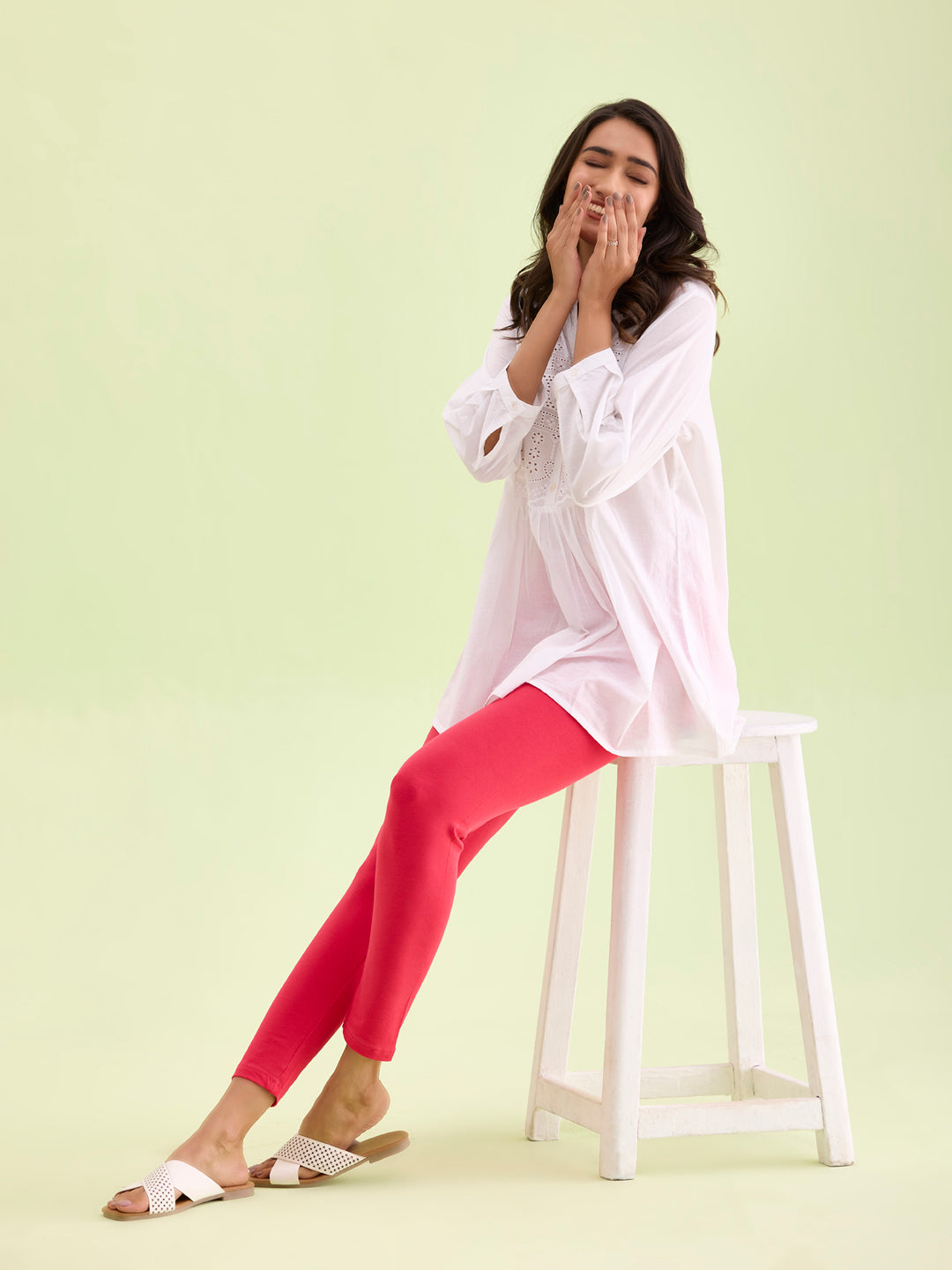 Coral Cotton Stretch Ankle Length Leggings