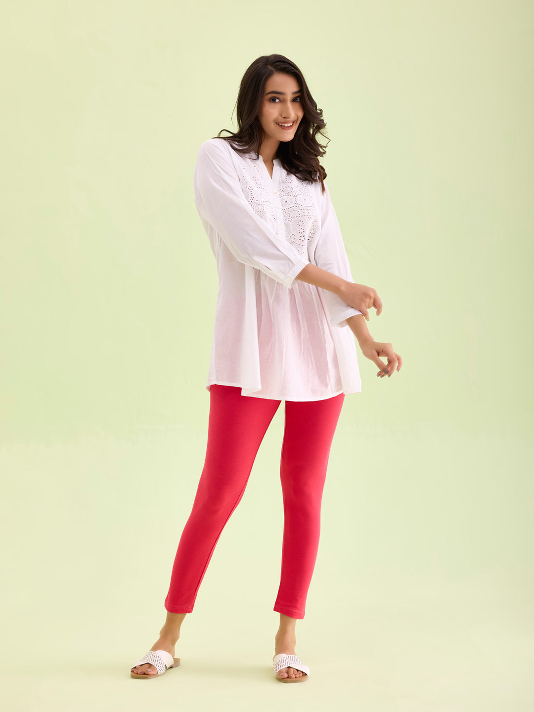 Coral Cotton Stretch Ankle Length Leggings