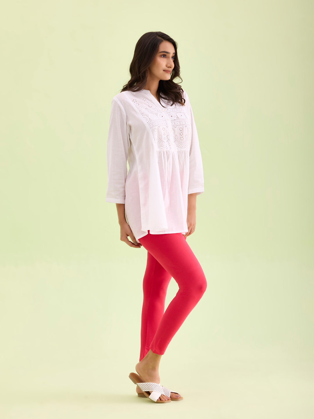 Coral Cotton Stretch Ankle Length Leggings