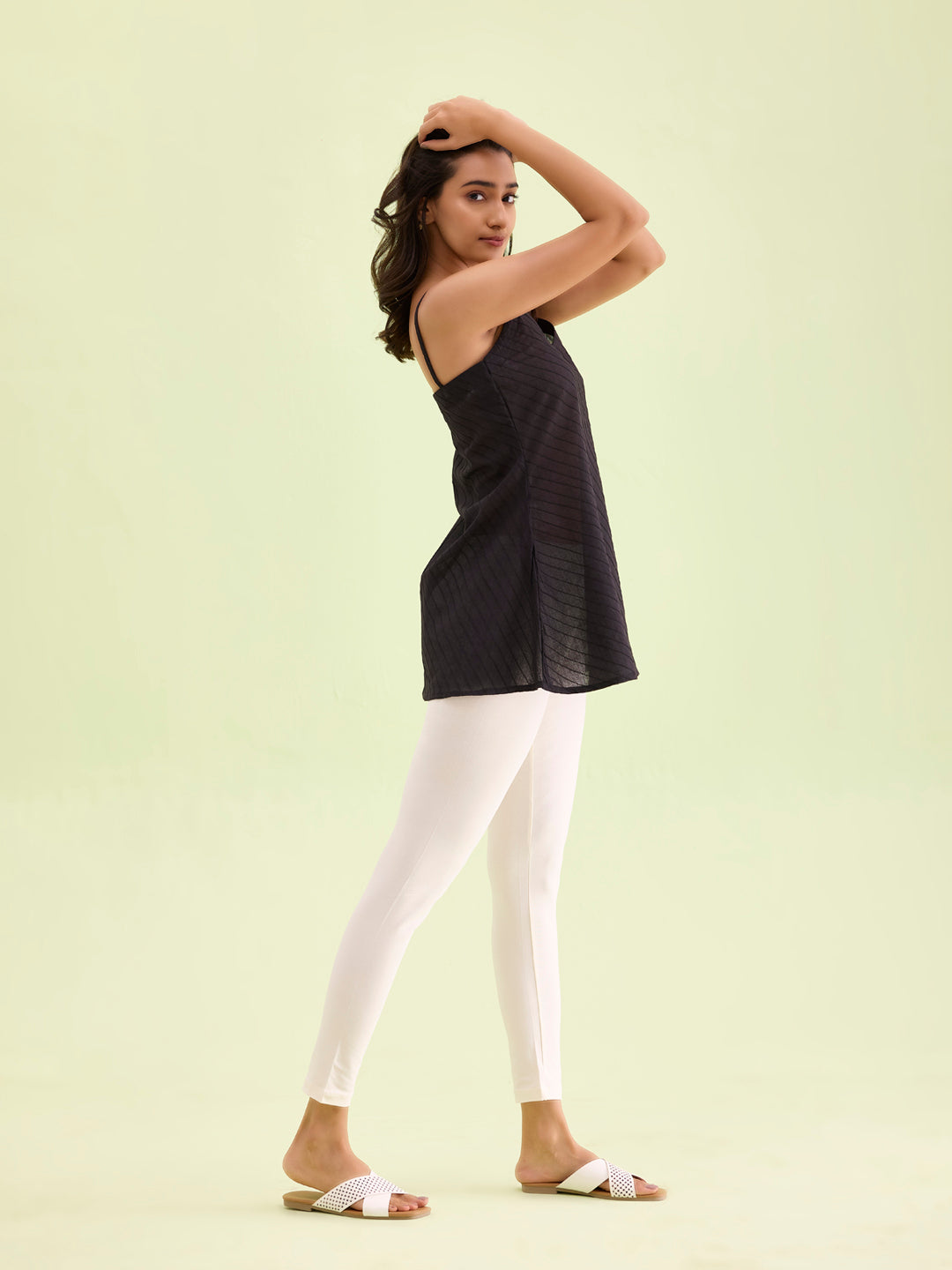 Cream Cotton Stretch Ankle Length Leggings