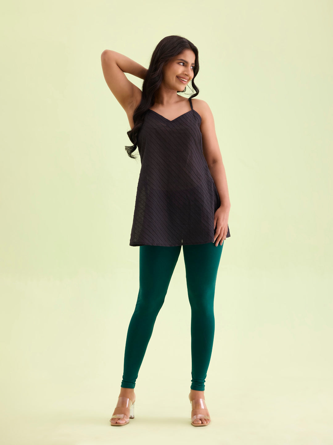 Dark Green Cotton Stretch Ankle Length Leggings