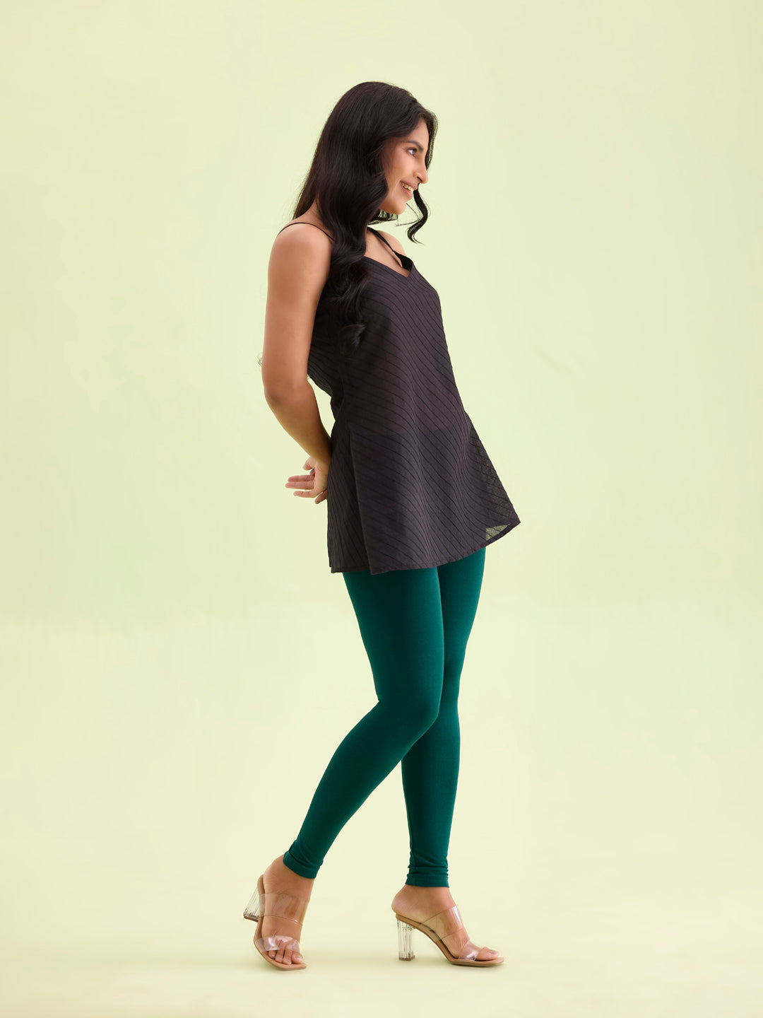 Dark Green Cotton Stretch Ankle Length Leggings