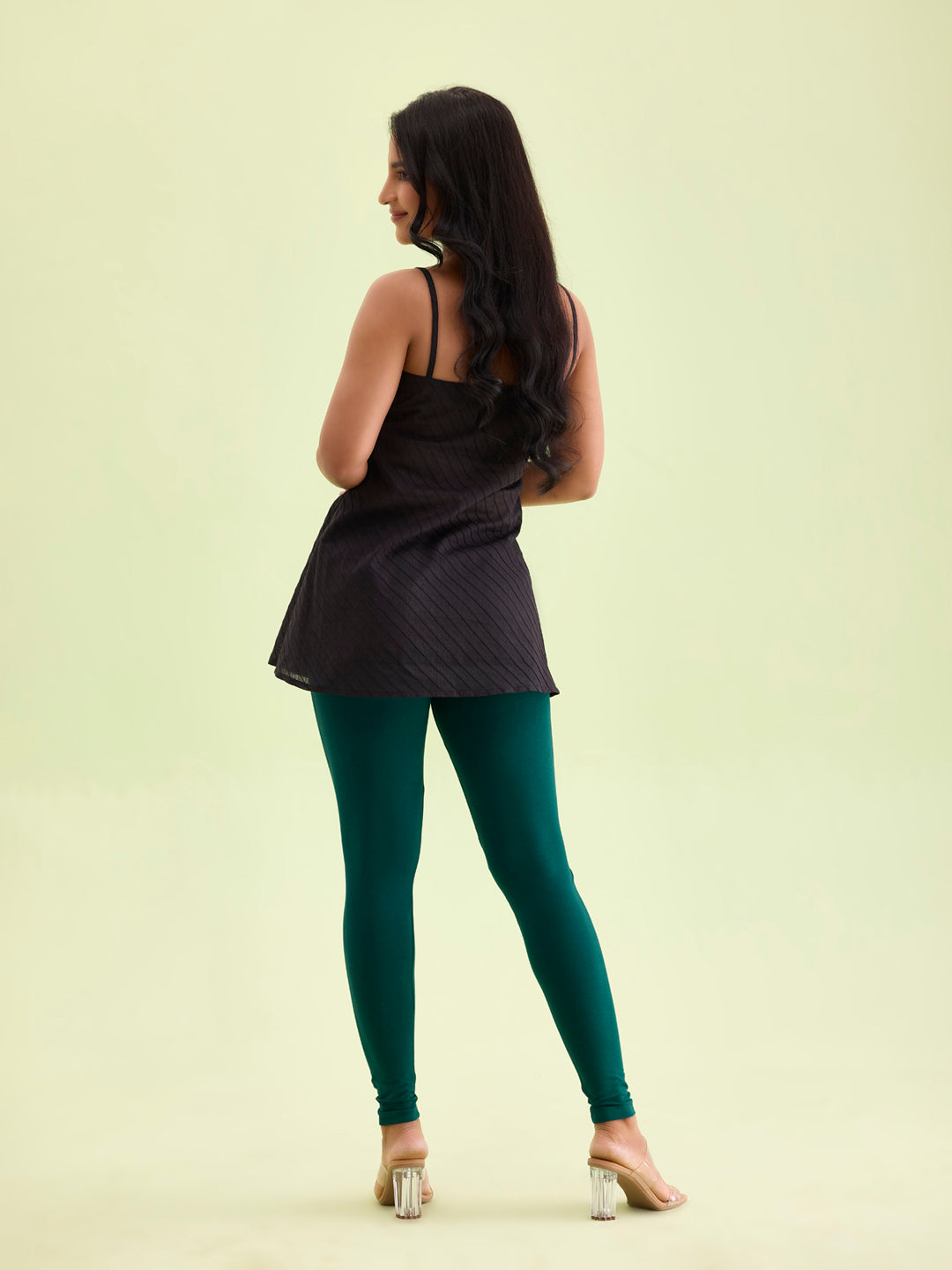 Dark Green Cotton Stretch Ankle Length Leggings S