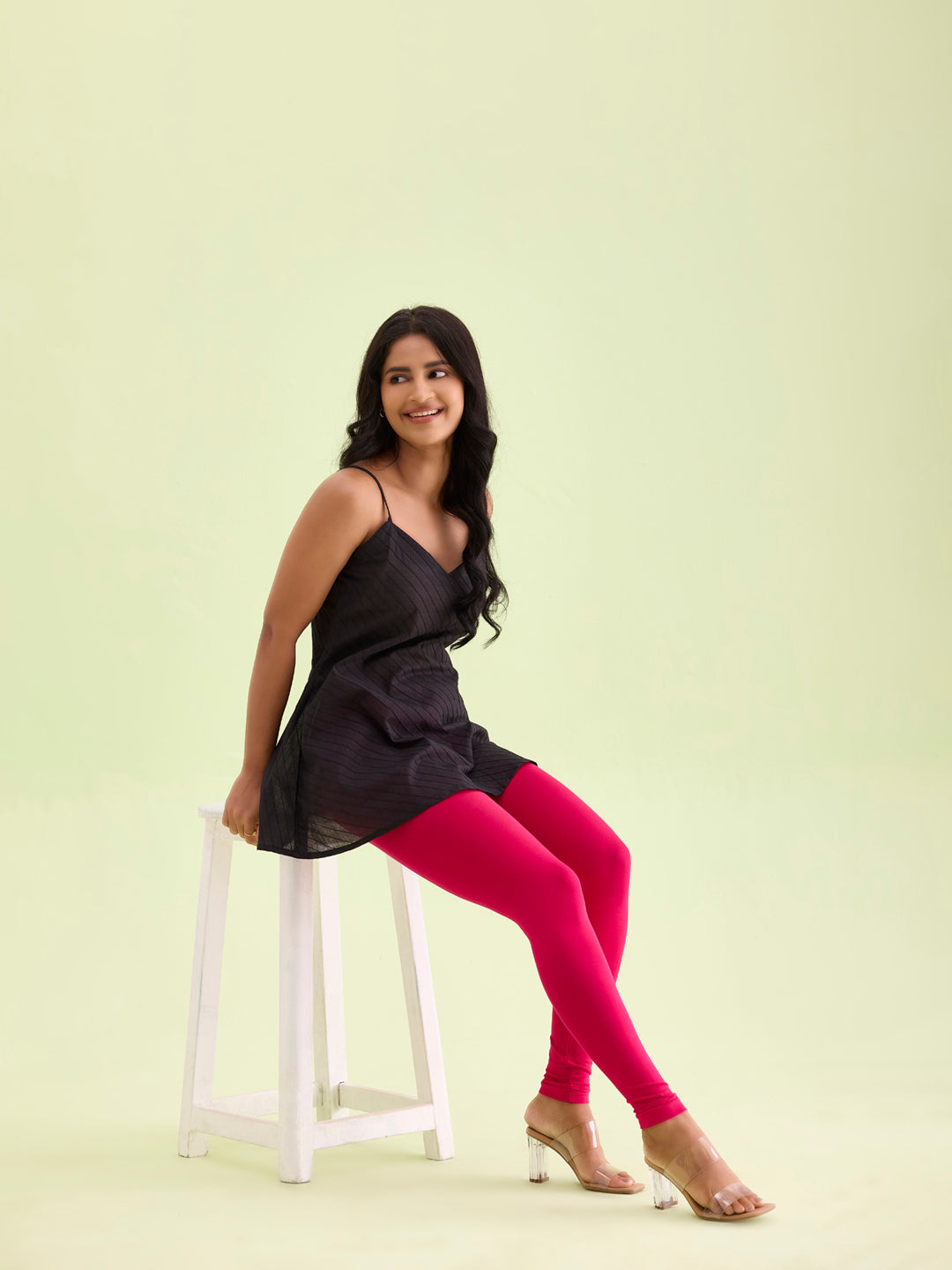 Dark Pink Cotton Stretch Ankle Length Leggings