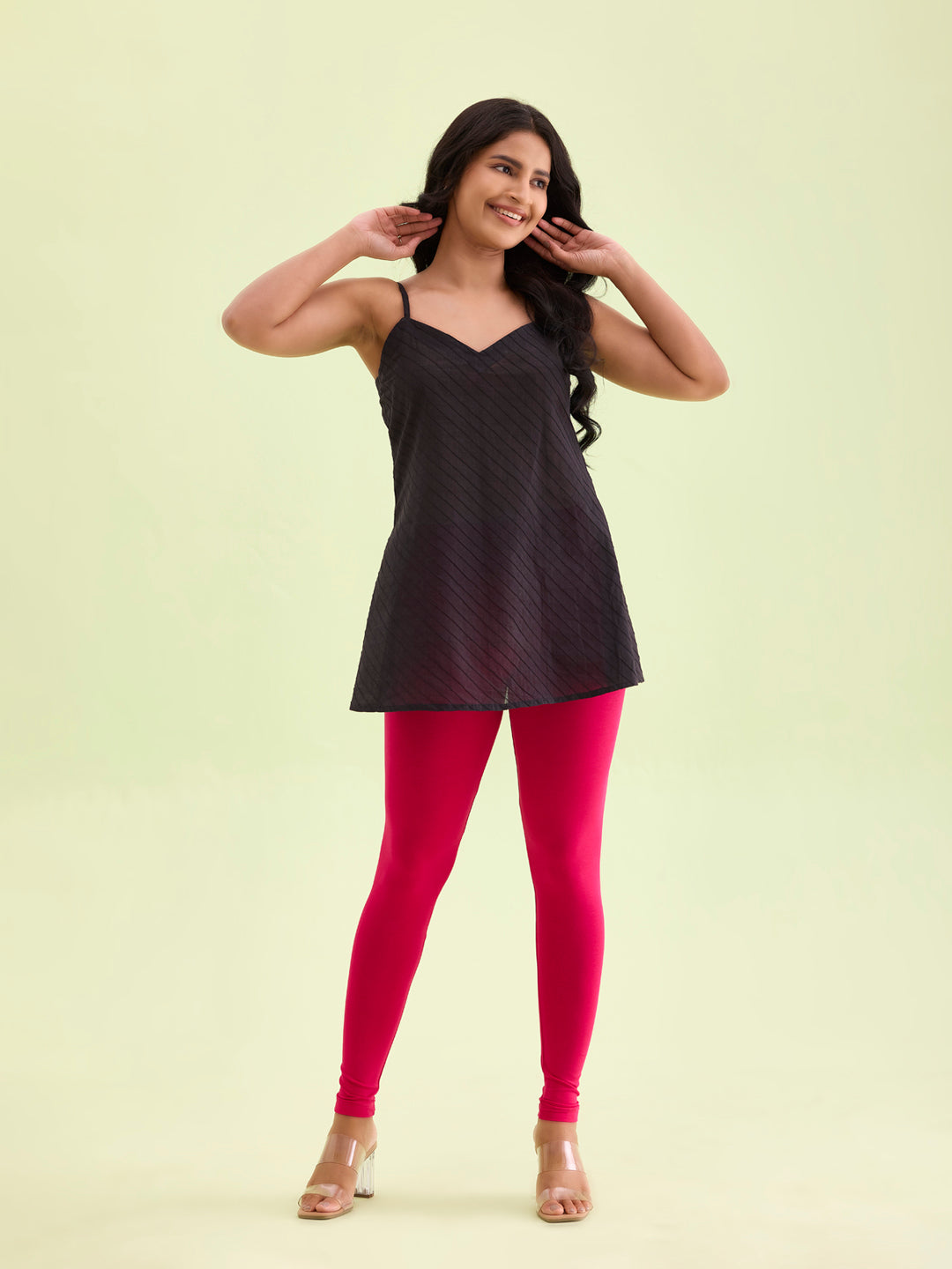 Dark Pink Cotton Stretch Ankle Length Leggings