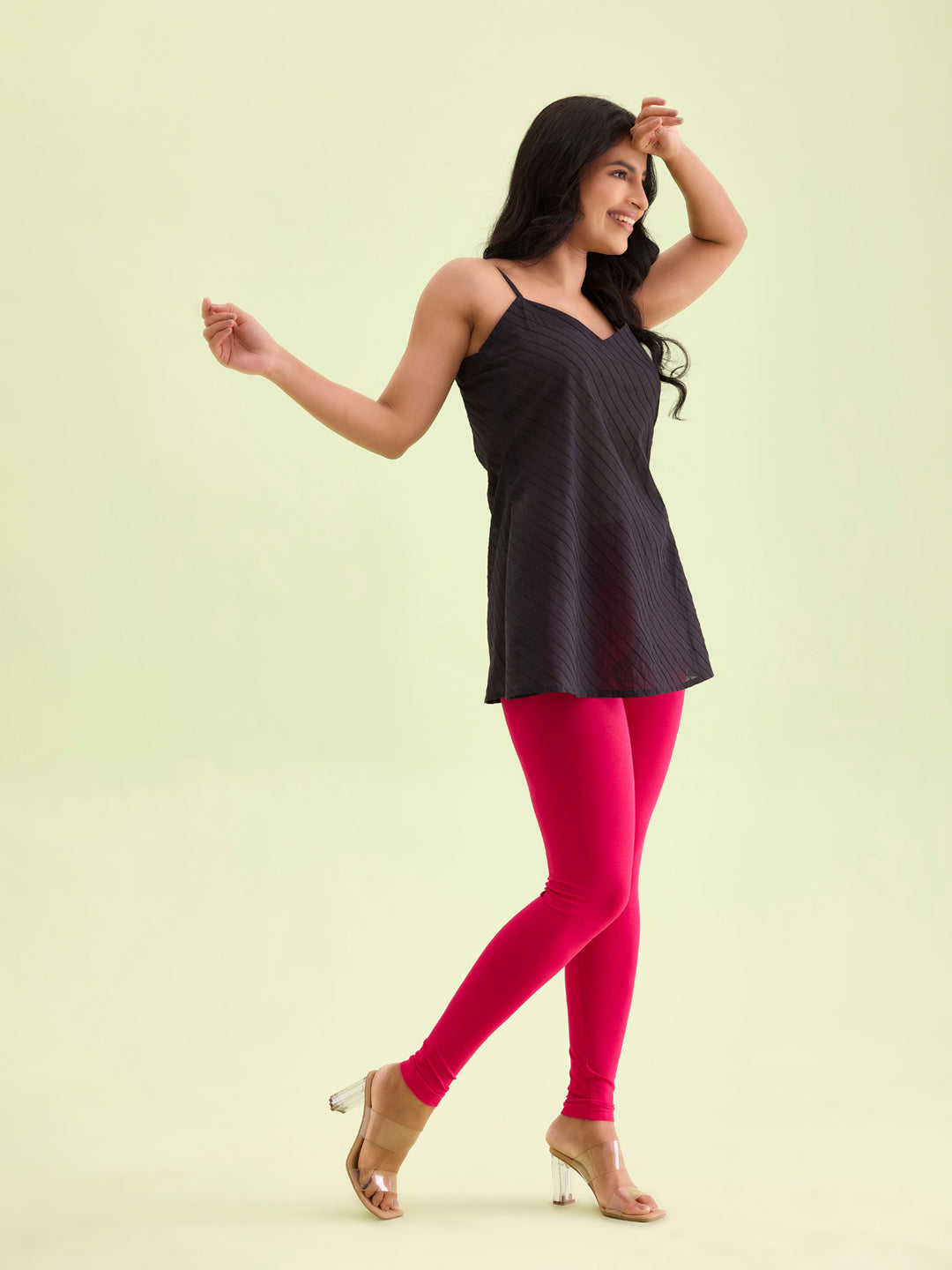 Dark Pink Cotton Stretch Ankle Length Leggings