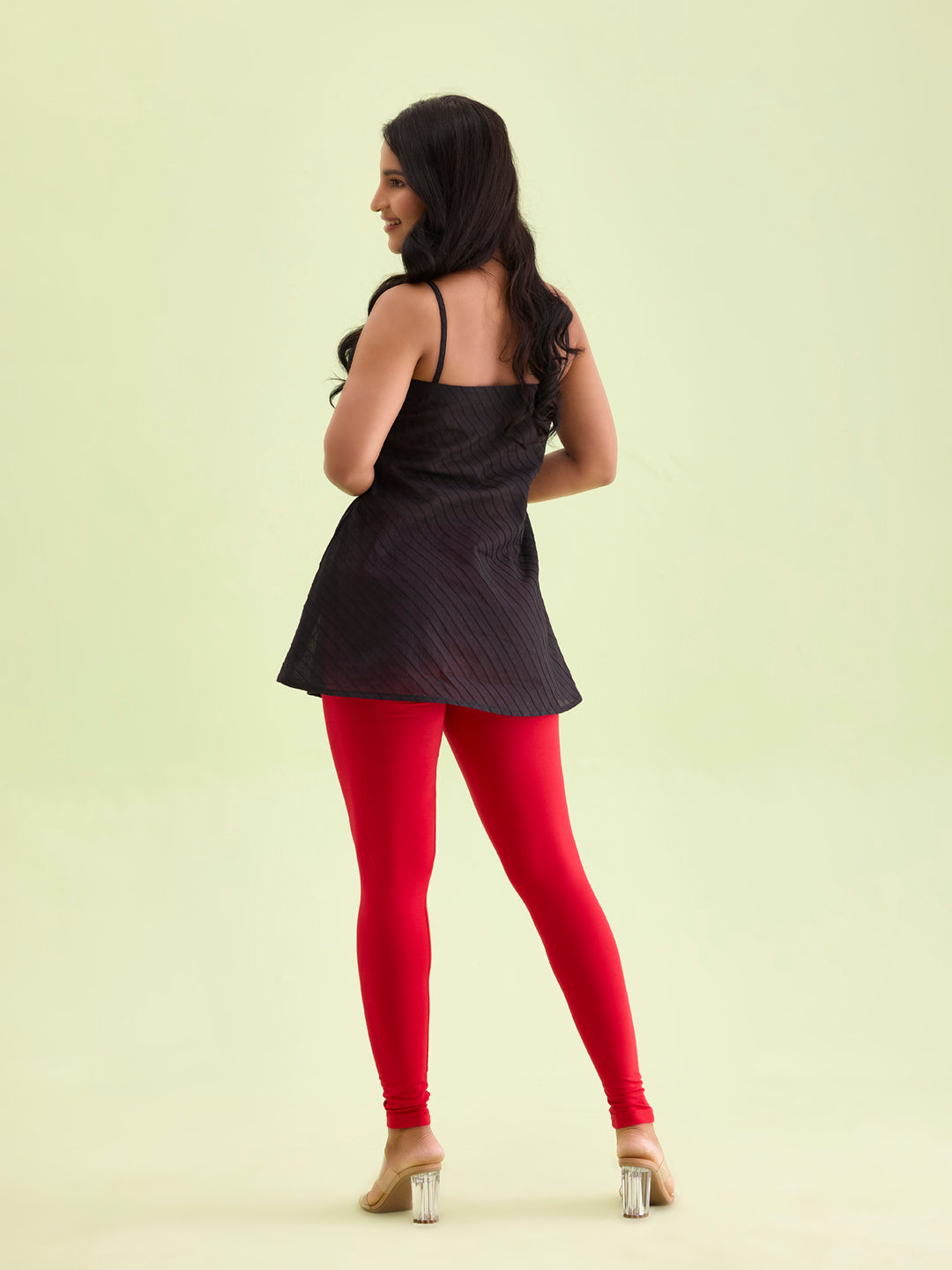 Dark Red Cotton Stretch Ankle Length Leggings