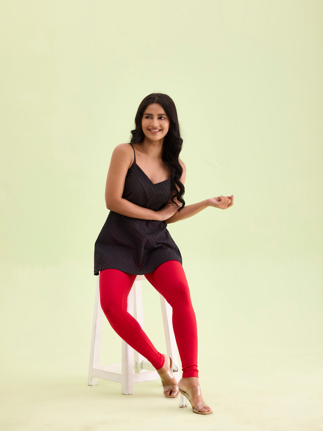 Dark Red Cotton Stretch Ankle Length Leggings