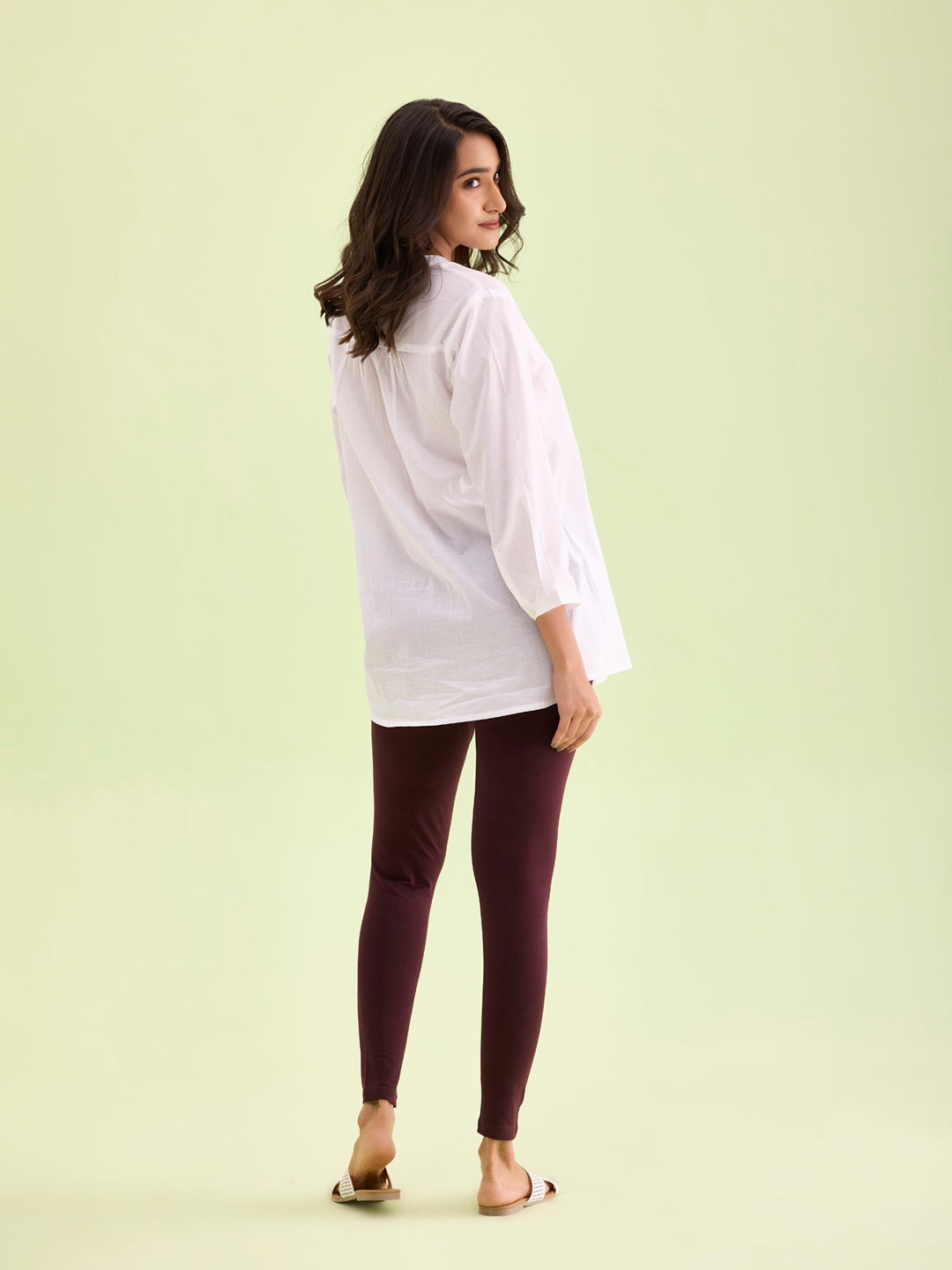 Dark Wine Cotton Stretch Ankle Length Leggings