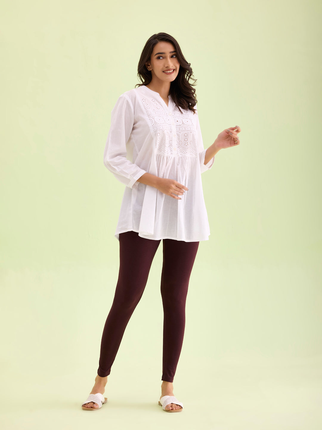 Dark Wine Cotton Stretch Ankle Length Leggings