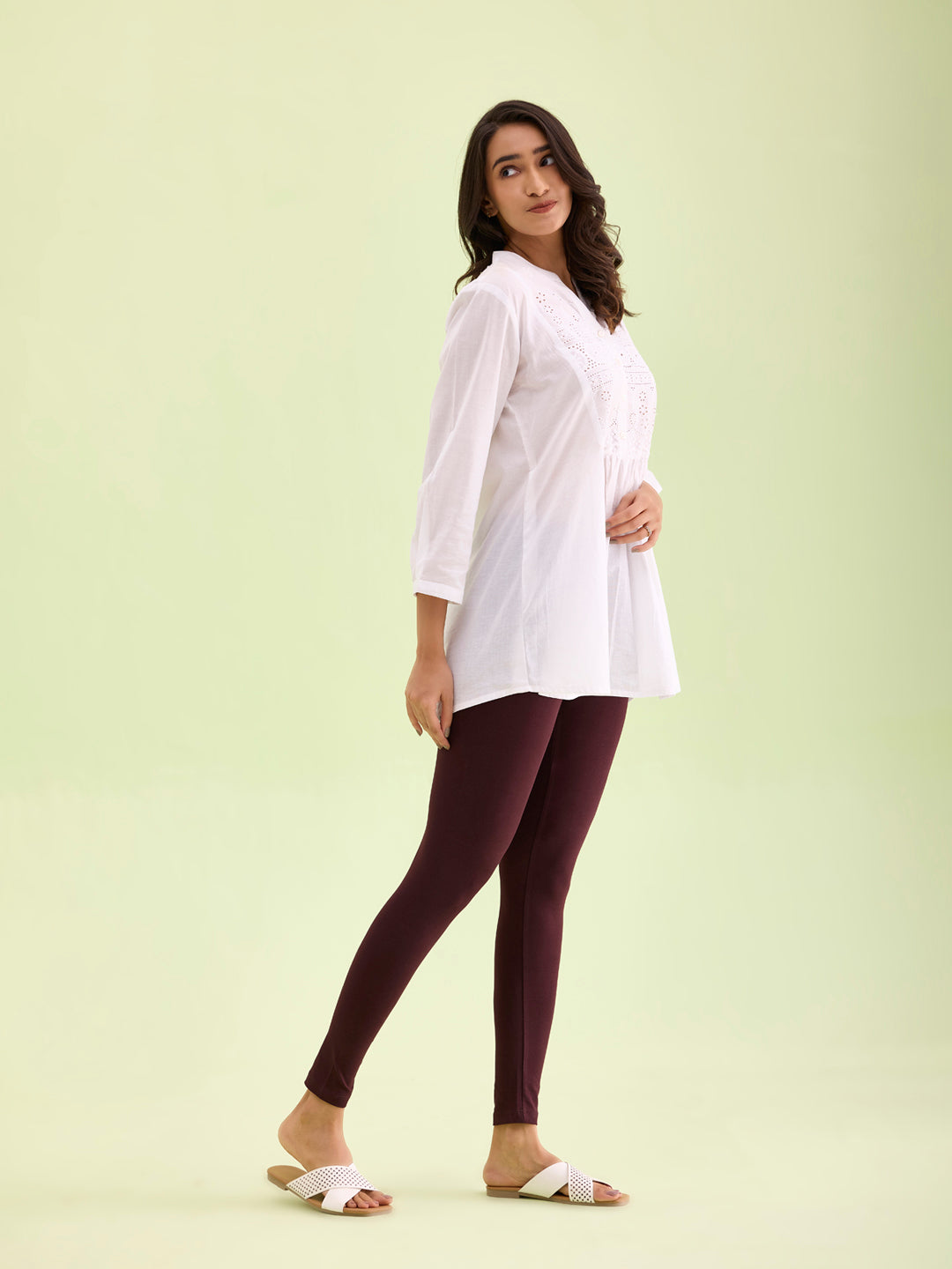 Dark Wine Cotton Stretch Ankle Length Leggings