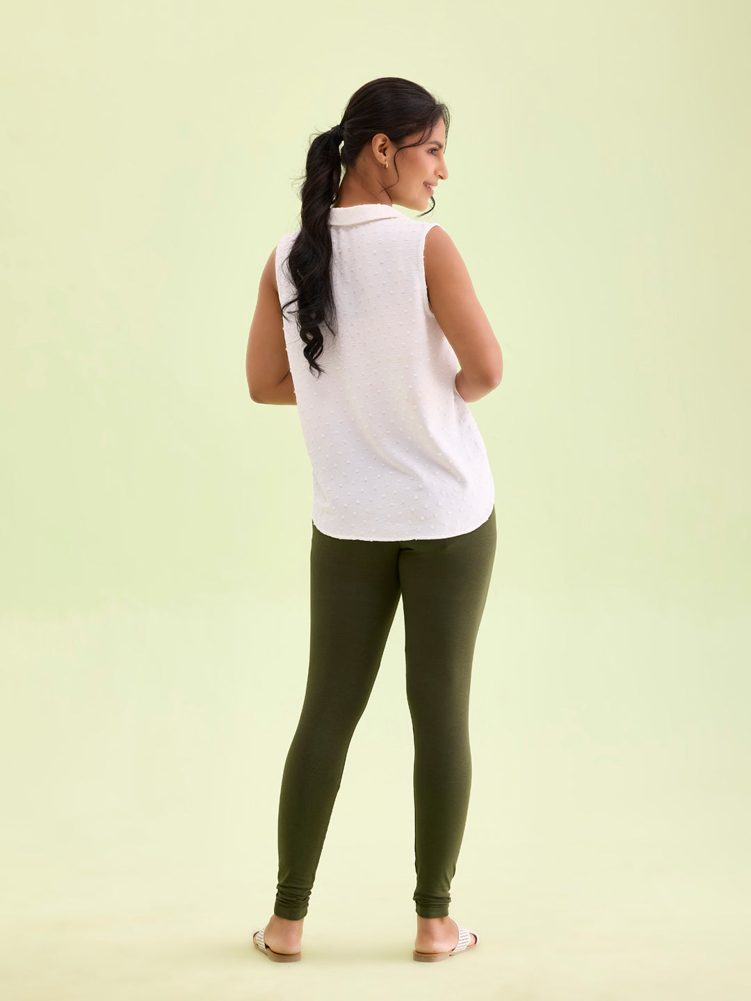 Dark Olive Cotton Stretch Ankle Length Leggings