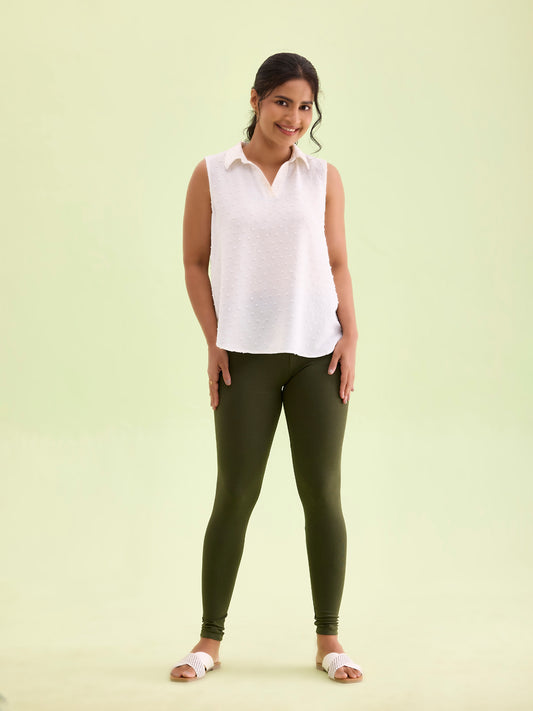 Dark Olive Cotton Stretch Ankle Length Leggings