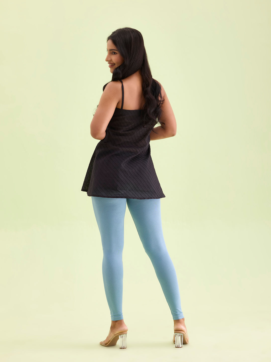 Dusty Blue Cotton Stretch Ankle Length Leggings